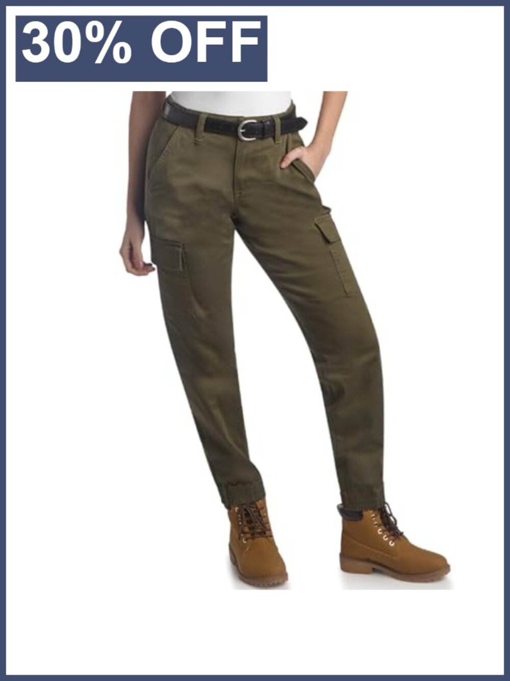 High Rise Cotton Twill Cargo Joggers Elastic Ankle Women's